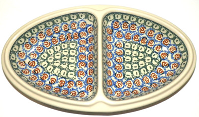 Polish Pottery Divided Vegetable Serving Dish Hand Painted Ceramika Artystyczna