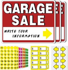 5Pcs Garage Sale Sign Kits, 14" x 10" Double-Sided , Price Stickers, Arrows