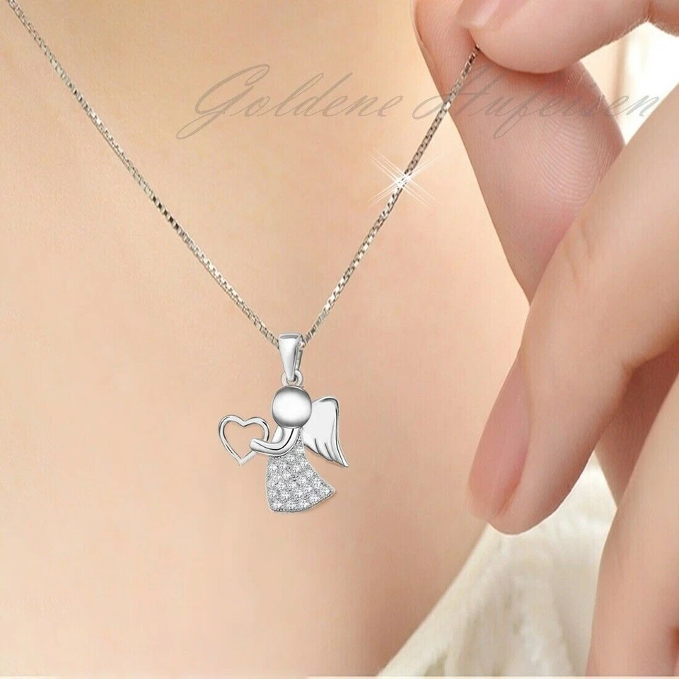 Zirkonia Schutzengel Anhänger Halskette 925 Silber Kinder Mädchen Kette Engel - Bild 2 von 4