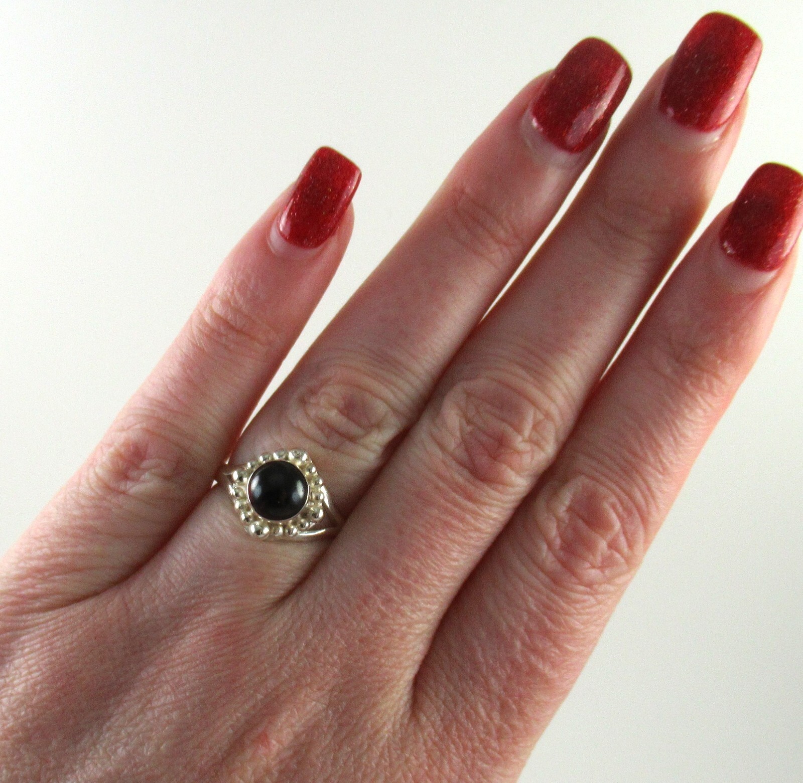 .925 Sterling Silver Red Garnet Ring Split Shank … - image 3