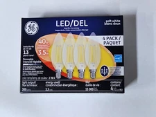 4 GE LED Chandelier Clear Candelabra 4 = 40 Watt Warm White Light Bulb E12 2700K