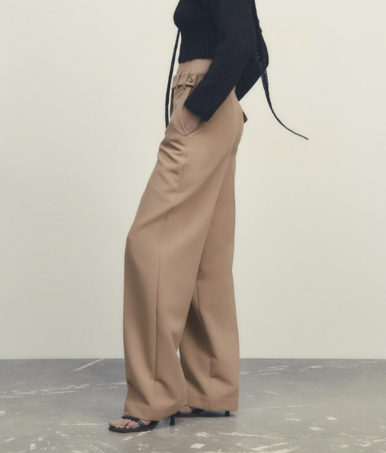 ZARA NEW WOMAN High-waisted WIDE LEG MENSWEAR PANTS TAUPE