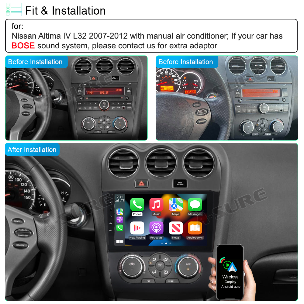 32G Car Stereo Radio Wifi CarPlay for Nissan Altima IV 20072012 with