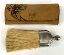Vintage Miniature Whisk Broom Brush Metal Cap Leather Case Travel Aloha Honolulu