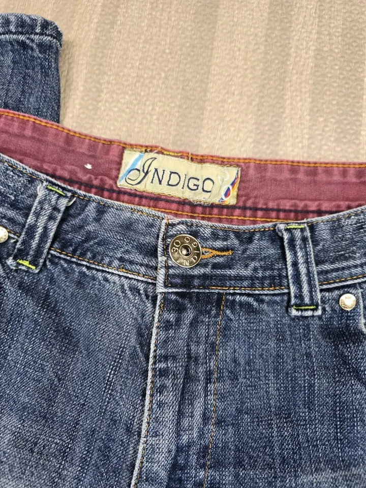 Pantalones de mezclilla skater holgados vintage años 90 Y2K índigo 30 para hombre pierna ancha bordados 34x30 Foto 2 de 4