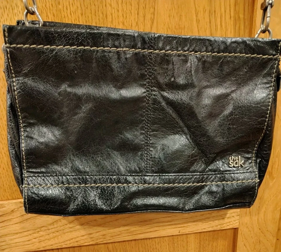 Клатч через плечо SAK Iris кожаный трехсторонний износ черная сумка маленький B18 - Изображение 2 из 4