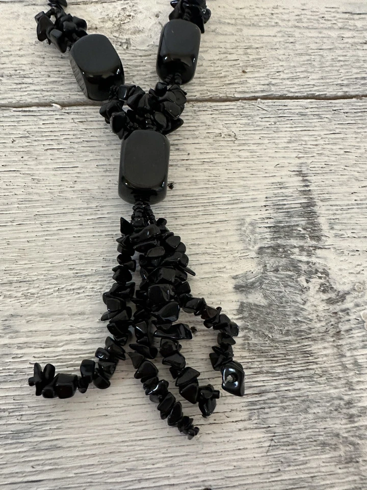 Collar Borla Ónix Negro Vintage Cierre Barril Elegante MCM Foto 3 de 4