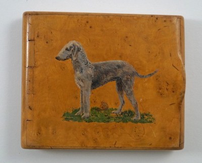 ANTIQUE BEDLINGTON TERRIER DOG BURL WOOD TREASURE BOX Ca. 1920's CANINE