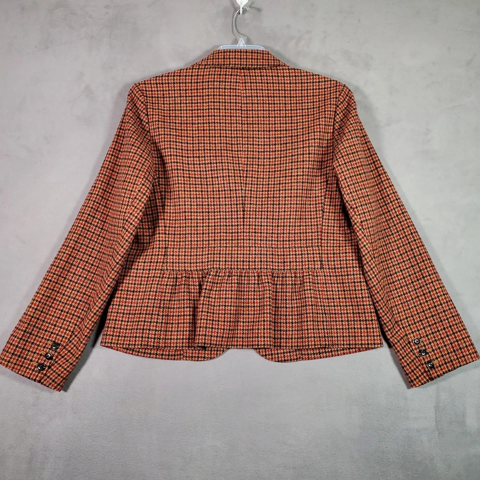 Chaqueta Blazer Talbots Mujer 16 Naranja Negro Pata de Gallo Cuadros Lana Academia Foto 2 de 4