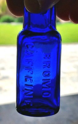 antique Cobalt Blue BROMO CAFFEINE head ache CURE bottle 