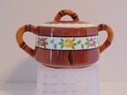 Vintage Orchard Ware Lidded Sugar Bowl Wood Grain Design Roses PY Japan — photo 1