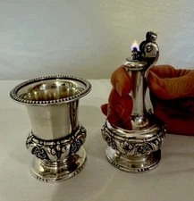 Vintage 1940’s Ronson Lighter And Cigarette Holder Set…Rare Set …Silver Plate
