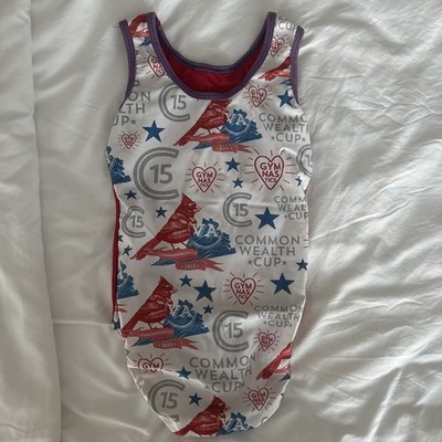 Plum Practicewear CM Leotard Child Medium Red White Blue Common Wealth Cup SOFT