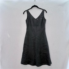 Max & Co. women’s 100% linen sleeveless Midi Dress A-line square neck black SZ 4