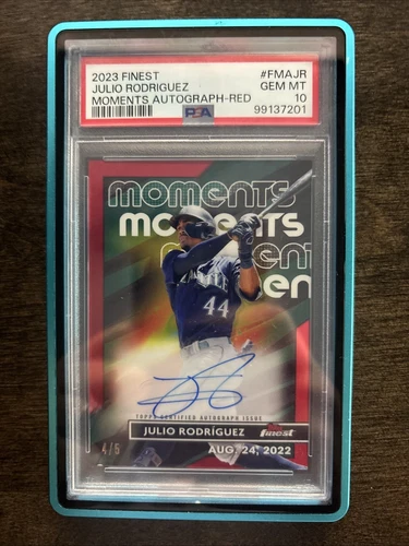 2023 TOPPS FINEST FINEST MOMENTS AUTOS #FMAJR JULIO RODRIGUEZ PSA 10 RED #4/5