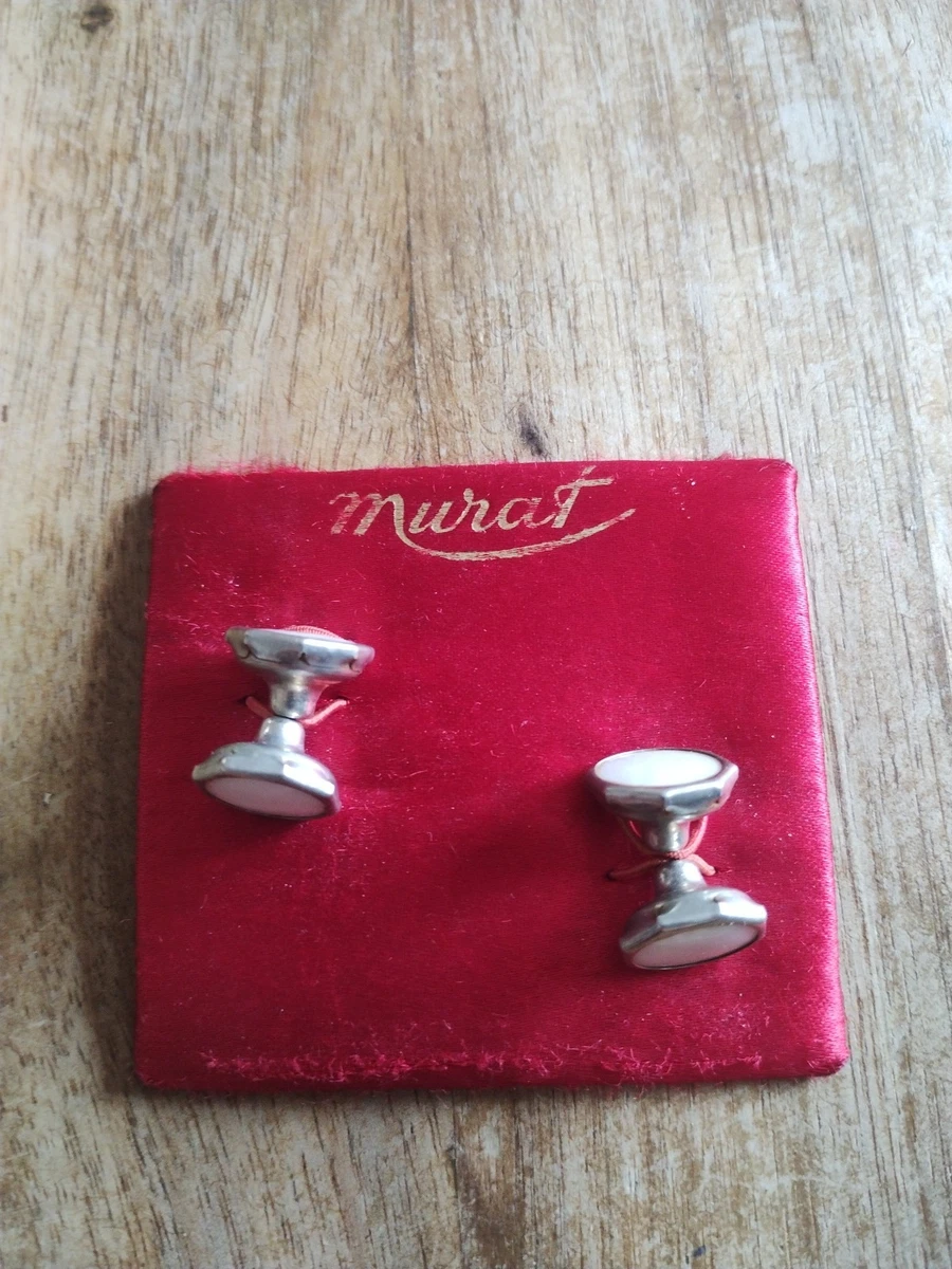 Paire De Boutons De Manchette Acier – Style Art Déco / Art Nouveau, Incrustation Nacre