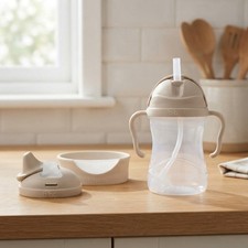 Clever 3 in 1 Cup Set for Toddlers - Leakproof, Reusable, and Stylish Latte