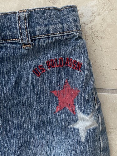 Y2K Girls Denim Skirt US Kidasso Star Patch Ruffle Hem Jean Skirt Size 5 - Picture 2 of 5