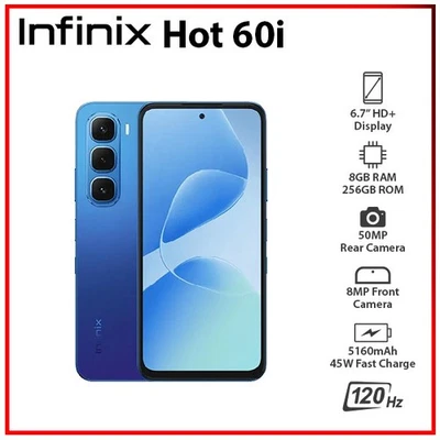 (New) Infinix Hot 60i 8GB+256GB BLUE Dual SIM Unlocked Android Cell Phone