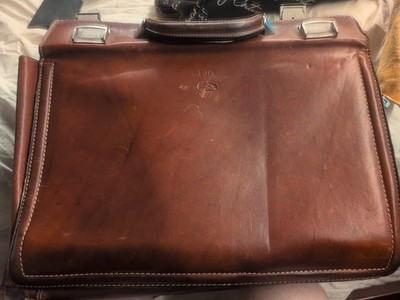 Tony Perotti Brown Italian Cognac Leather Briefcase Lecturer Shoulder Bag 