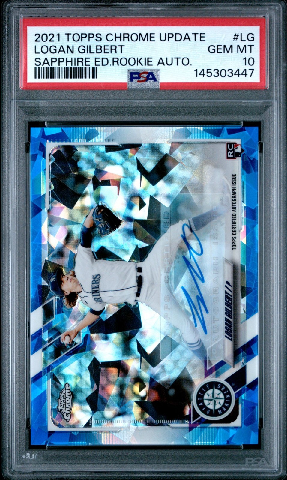 2021 Topps Chrome Update Sapphire Rookie RC Auto Logan Gilbert #RA-LG PSA 10