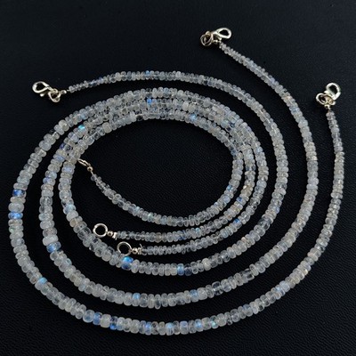 Natural Rainbow Fire Moonstone 4 to 5mm Smooth Rondelle Shape Beads 16'' Necklace