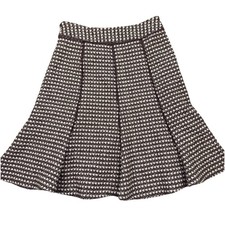 Vtg Wool Pleated Skirt Houndstooth A-Line Brown Women  s Size 8 See Measurements