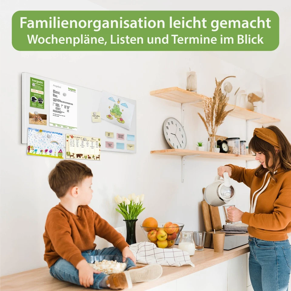 banjado Design Magnetwand weiß Pinnwand Magnettafel 75x30cm Metall Memoboard Neu - Bild 3 von 4