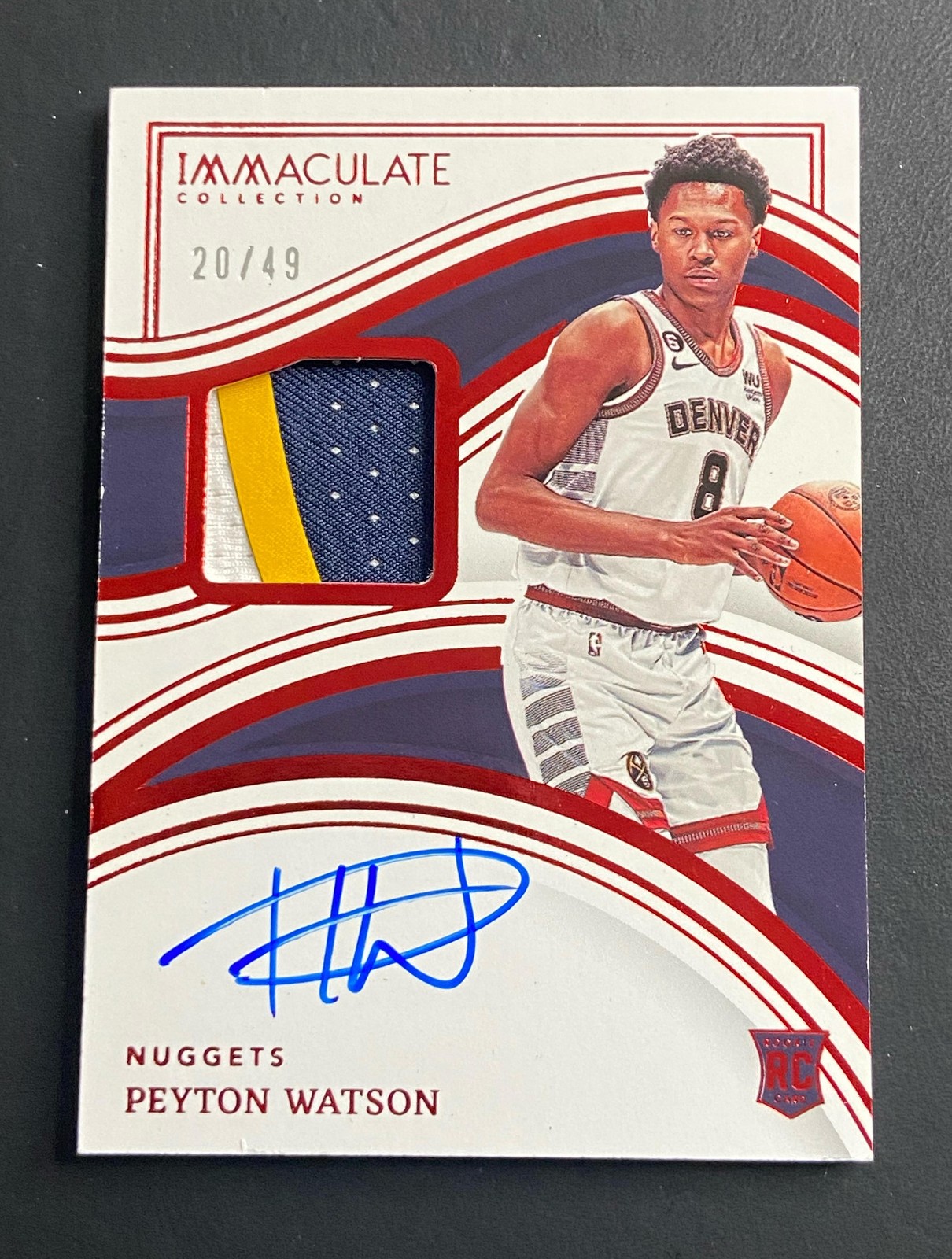 2022-23 Panini Immaculate Peyton Watson #110 RC Rookie Patch Auto RPA Red /49