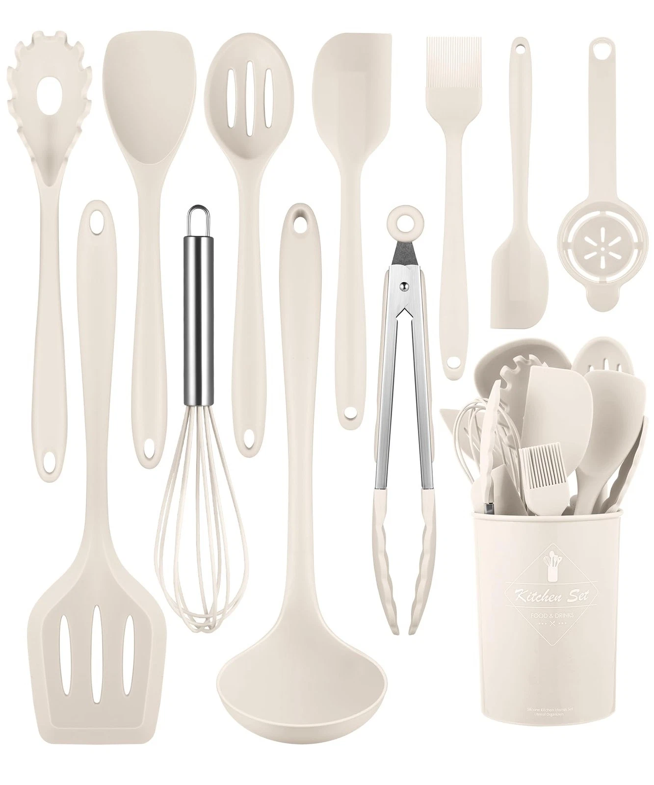 12 Pieces Silicone Utensils Set Khaki Heat Resistant Nonstick