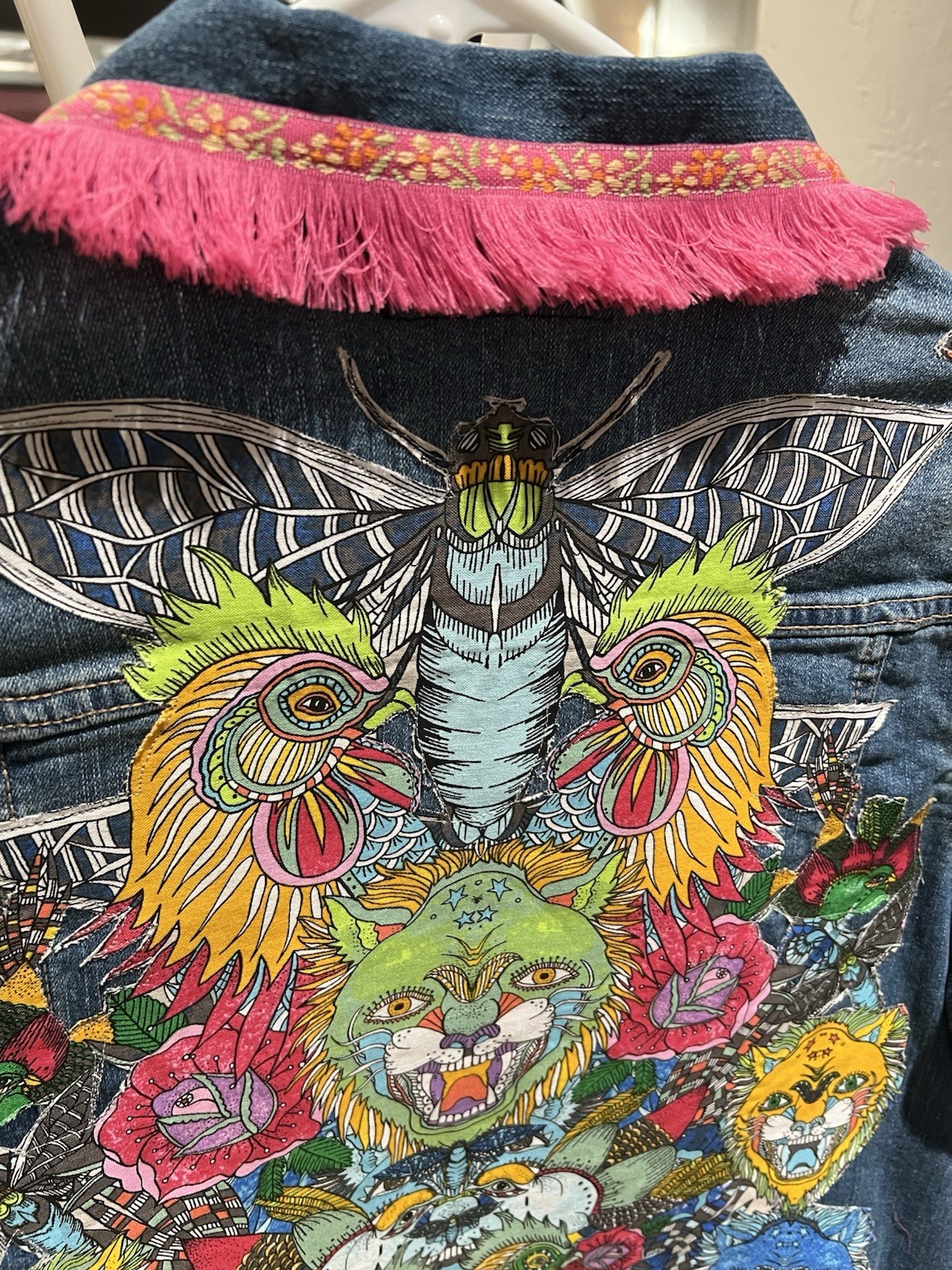 Animal Collage Patchwork Upcycled Jean Jacket - image 3
