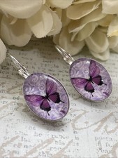 Purple Butterfly Gift FALL fancy Silver Boutique French Wire Earrings Wedding