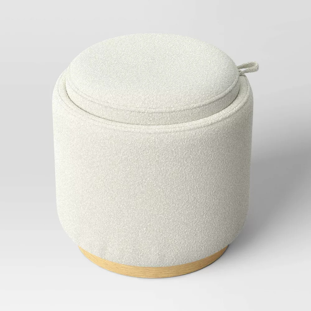 Round Upholstered Storage Ottoman Cream Boucle - Room Essentials 6990₽
