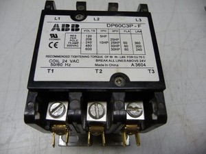ABB #DP60C3P-F, Definite Purpose Contactor, 3 Pole, 75 Amp, 24Vac Coil