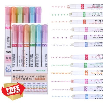 Qiuruoo 12pc Magic Border Pens Line Stamp Markers Scrapbook Journal