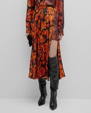 2840 Roberto Cavalli Women Orange Pleated Overlay High-Low Skirt Sz IT44/US8