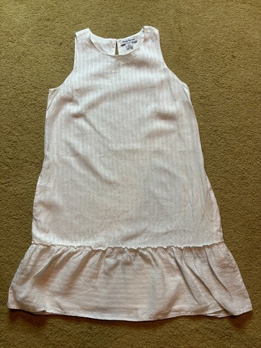 Tommy Bahama Sleeveless White Linen Metallic Pinstripe Shift Mini Sun Dress S