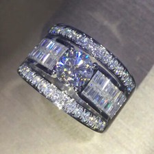 Round Cut 8 8mm AAA Cubic Cz Band 925 Silver Women's Engagement Ring Size 6-10