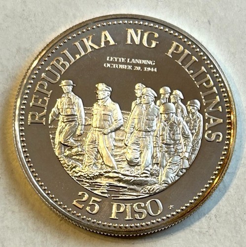 PHILIPPINES SILVER PROOF 25 PISO 1980 GENERAL MACARTHUR KM# 230 - Picture 2 of 2