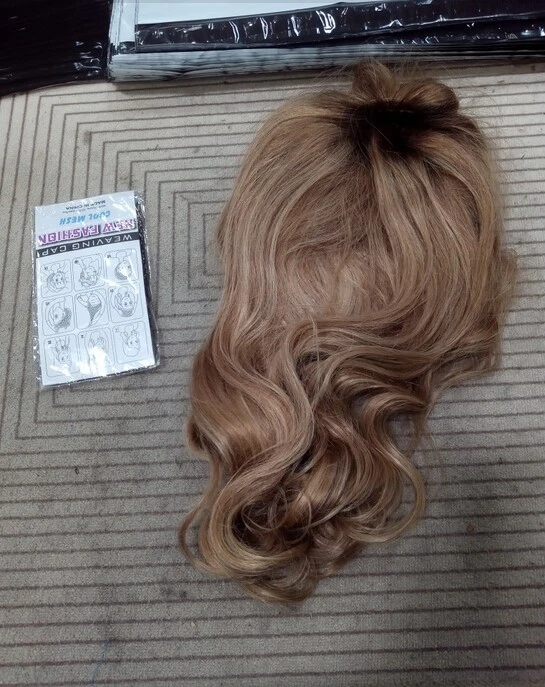 Ombre Highlight Blonde Wig with Bangs 100% Human Hair None Lace - Image 2 of 4