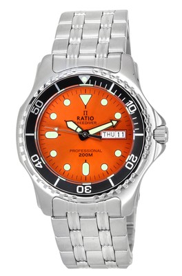 RATIO Free Diver Professionelle Quarz-Taucheruhr 36JL140-ORG 200M Herrenuhr