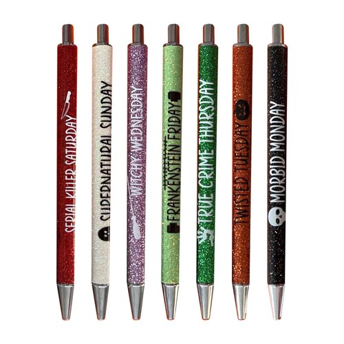 Halloween Weekday Glitter Pen Set 7 Pcs Spooky Days Of The Week Pens Gel Pen