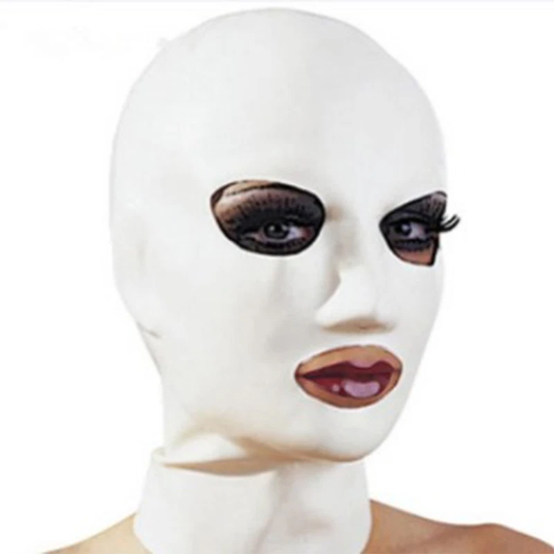 Белый латексный резиновый капюшон/маска с открытыми глазами и ртом фетиш клубная одежда БДСМ США - Изображение 2 из 4