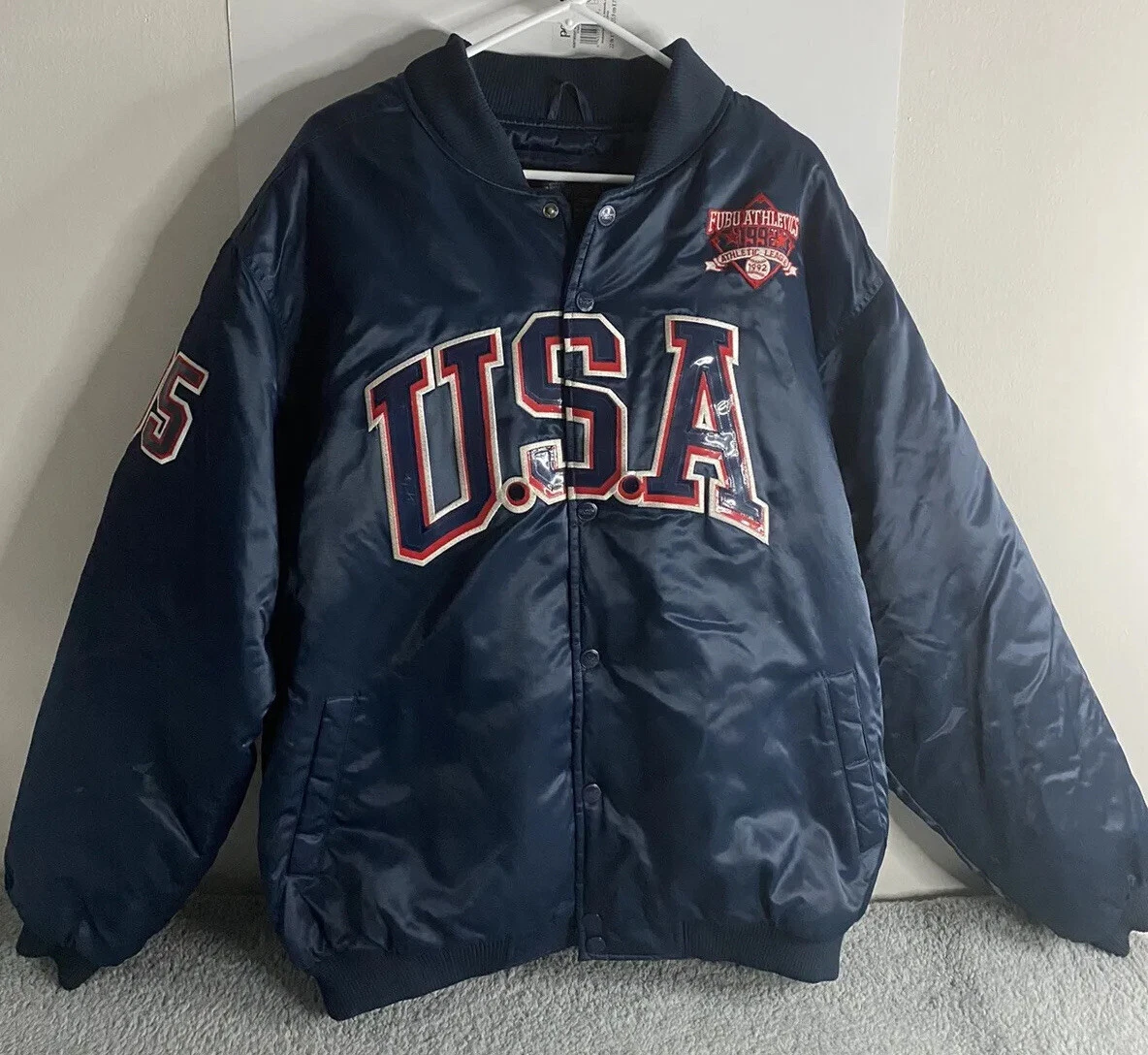 Vintage FUBU Satin Bomber Jacket 05 Varsity Black Red Athletics
