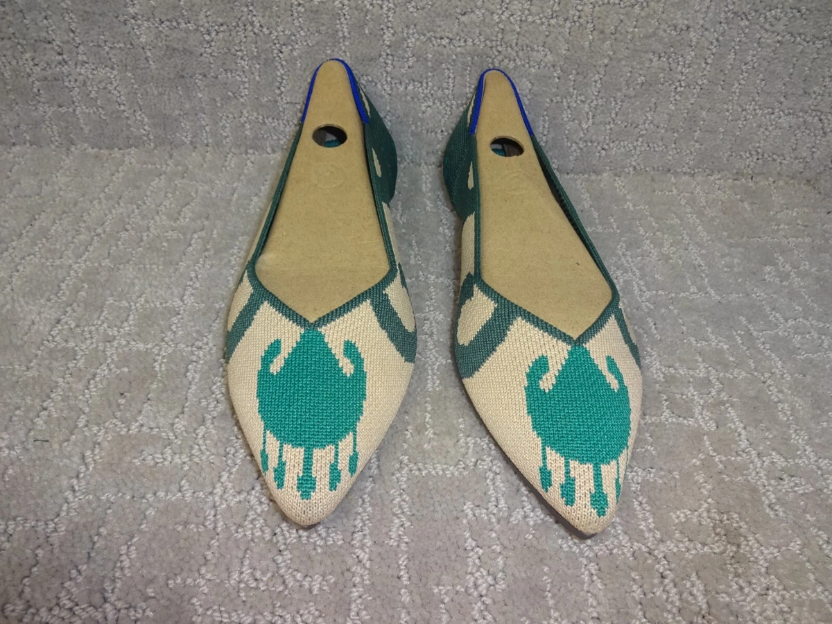 Rothys The Point Women s Size 7.5 Moroccan Green Pointed Toe Slip on Flat Shoes