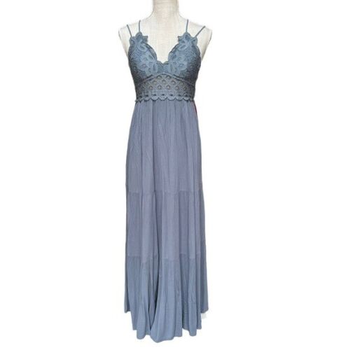 Wishlist Apparel Dress Women's Lacey Top Maxi Dress in Gray Blue Size: L