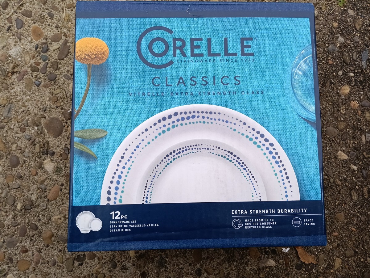 CORELLE LIVINGWARE VITRELLE OCEAN BLUE'S 12 ROUND