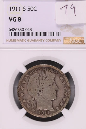1911-S Barber Silver Half Dollar NGC VG-8 #0-043