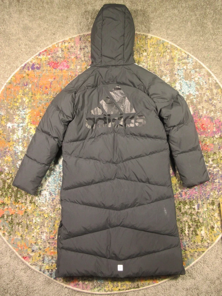 Adidas Long Padded DownJacket Womens S Black Hooded Puffer Parka HM7163 Warm-Up - Image 2 of 4