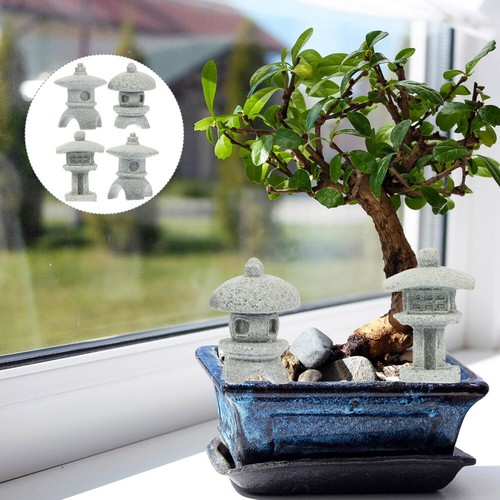 4 Pezzi Decorazione Giapponese Miniatura Pagoda Statue Miniature Pesci Serbatoio Casa Lanterna - Foto 5 di 12